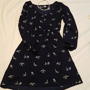 H&M Divided brand Sheer Long Sleeve Bird Dress